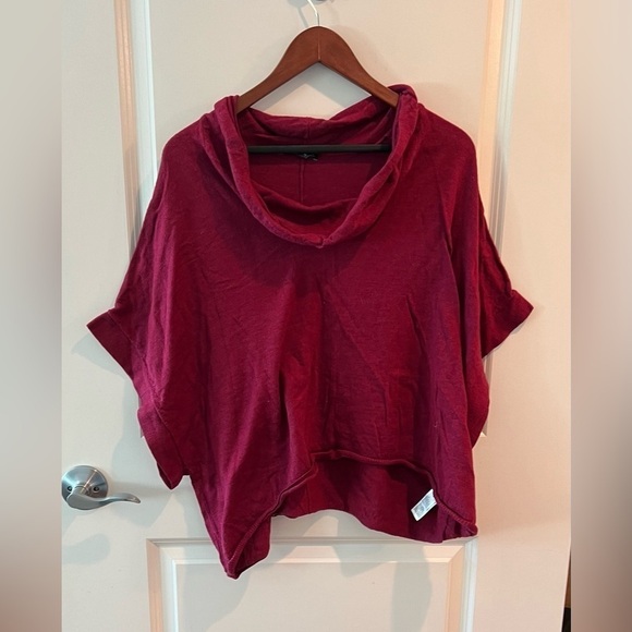 Eileen Fisher Maroon Red Merino Wool Cowl Neck Drape Oversized - Picture 4 of 15